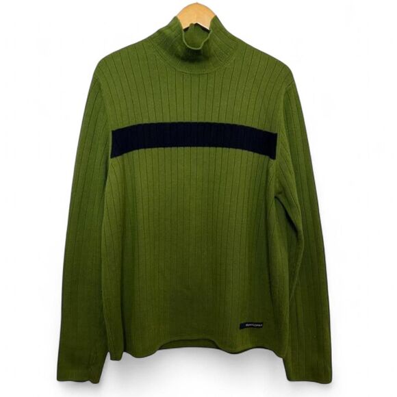 90’s Y2K Abercrombie & Fitch Ribbed Moss Green & Navy Blue Striped Sweater. - Picture 1 of 8